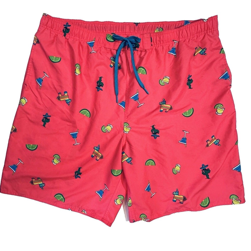 TRUE NATION Mens Mexican‎ Themed Swim Trunks Shorts Size 2XL Pink Graphics Funky
